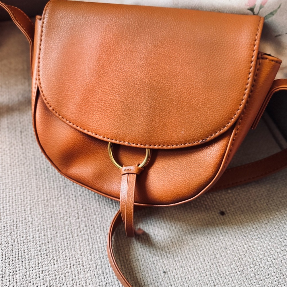 Tan Faux Leather Crossbody Bag